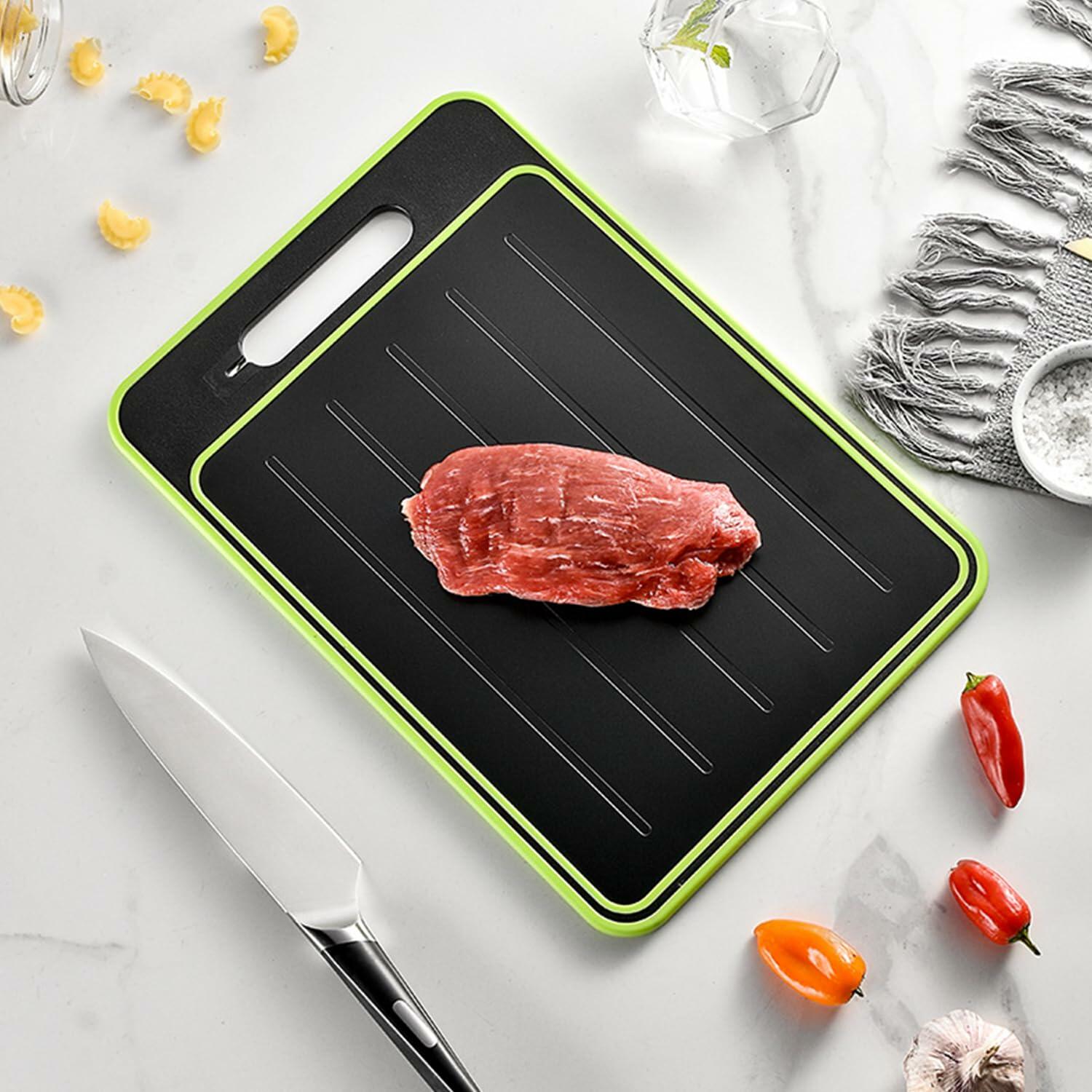 AOWBCGD Cutting Board Double Sided 2 Pcs Large+Small Khaki Stainless Steel