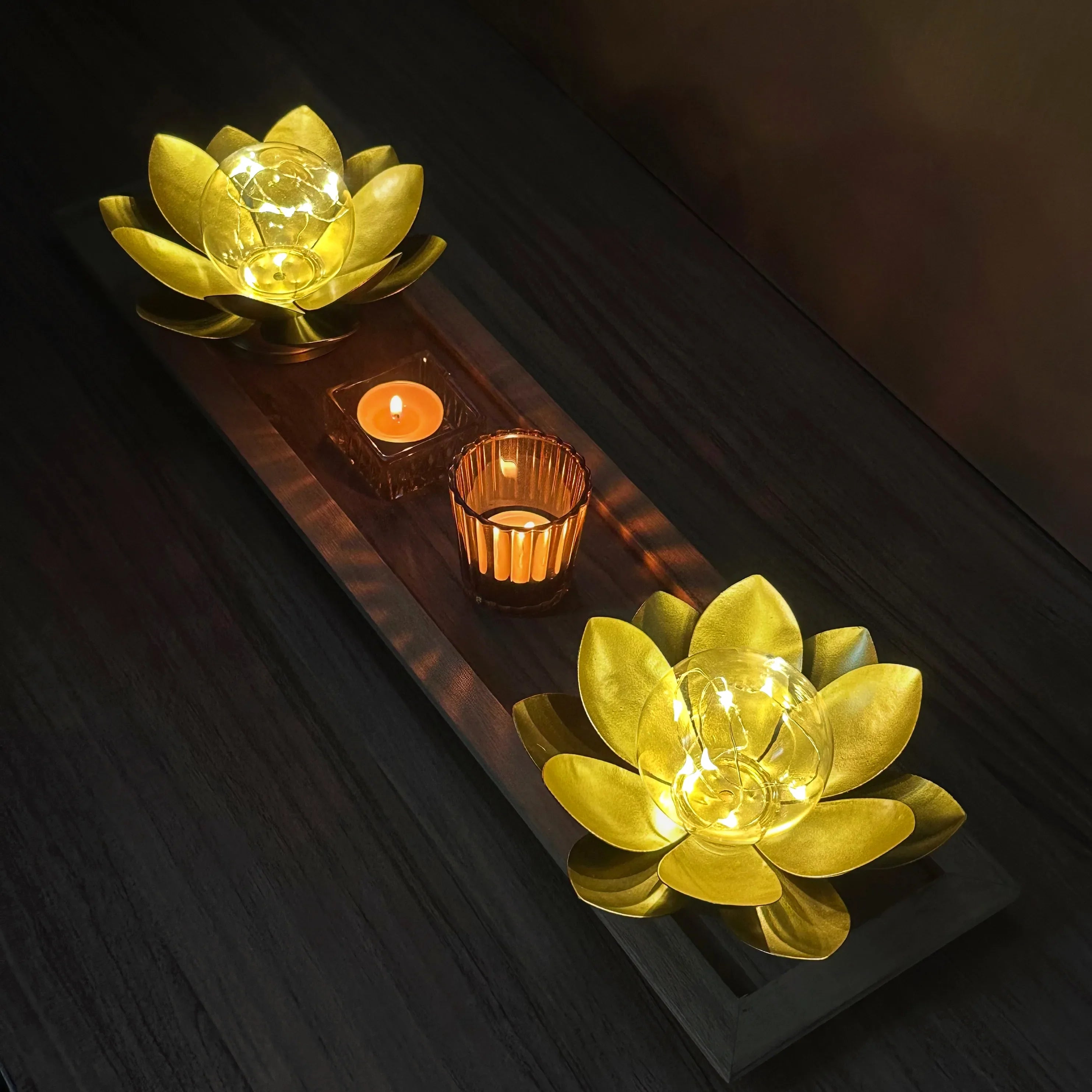 Set of 2-D6"xH3.34" Gold Lotus Table Lamps