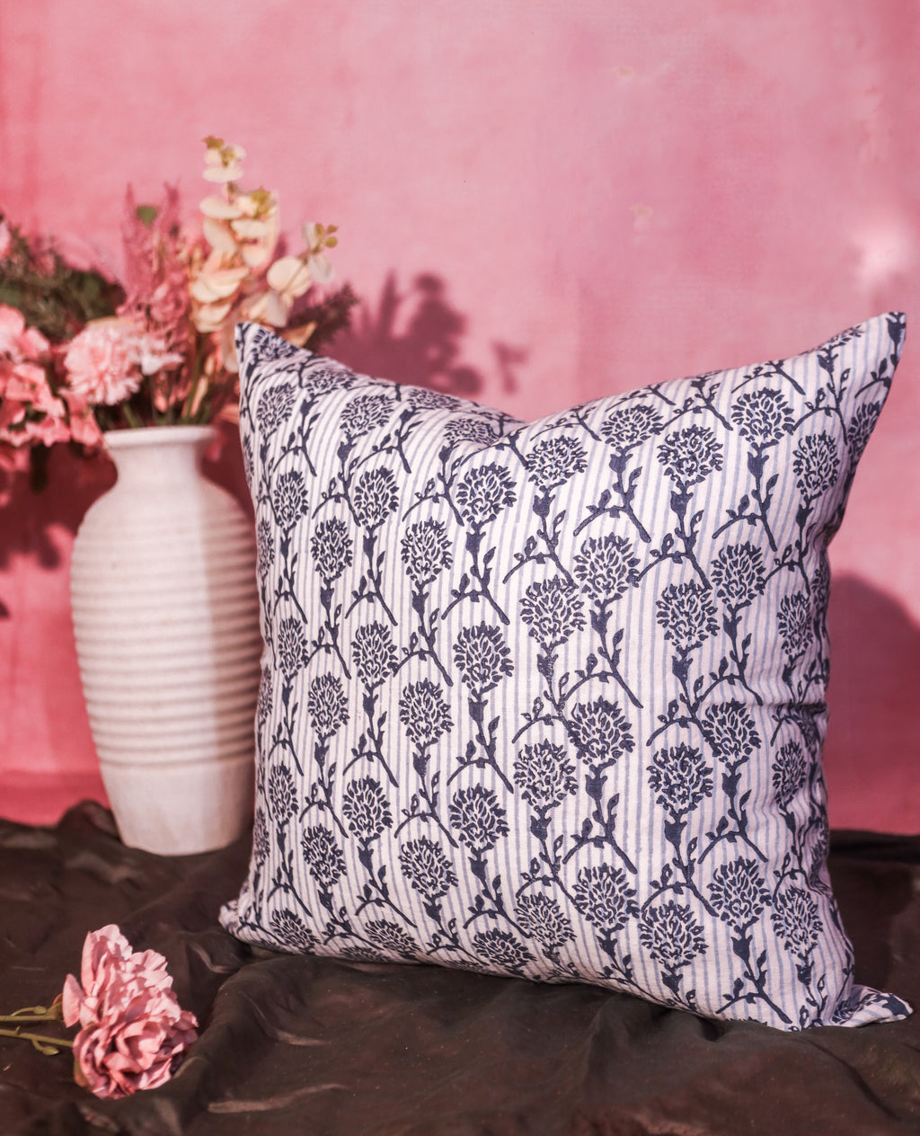 Nikhar Pure Linen Throw Pillow Cover - Azure Blue